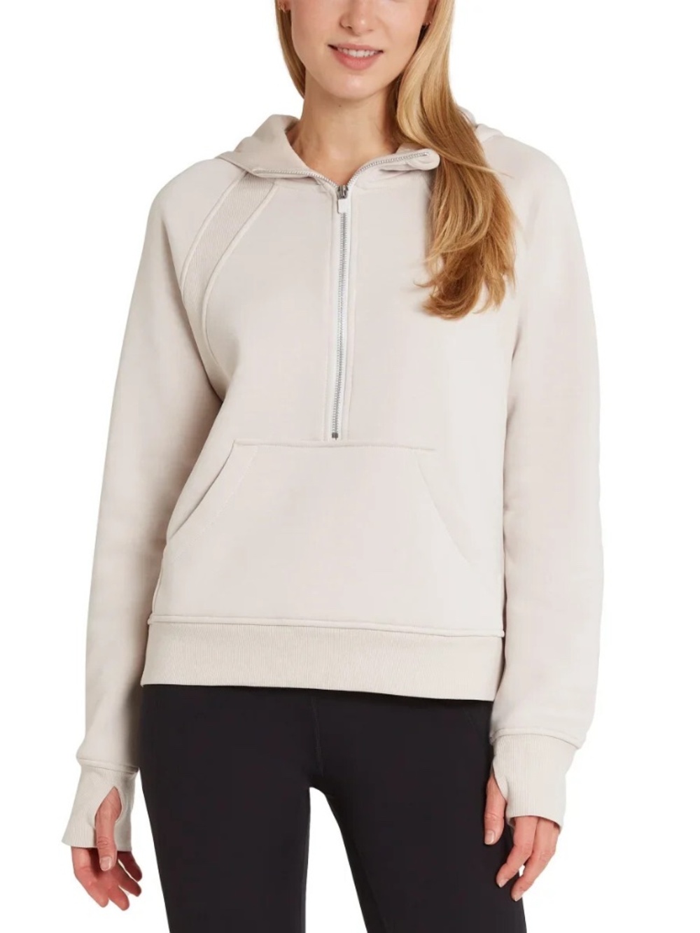 NEW BNWT Danskin Ladies' Mixed Rib Cozy Half Zip Hoodie Moonbeam Tan, Medium M